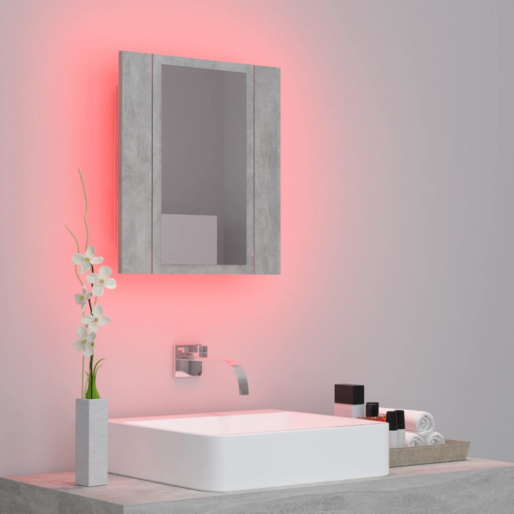 vidaXL LED Bathroom Mirror Cabinet Concrete Gray 15.7"x4.7"x17.7"