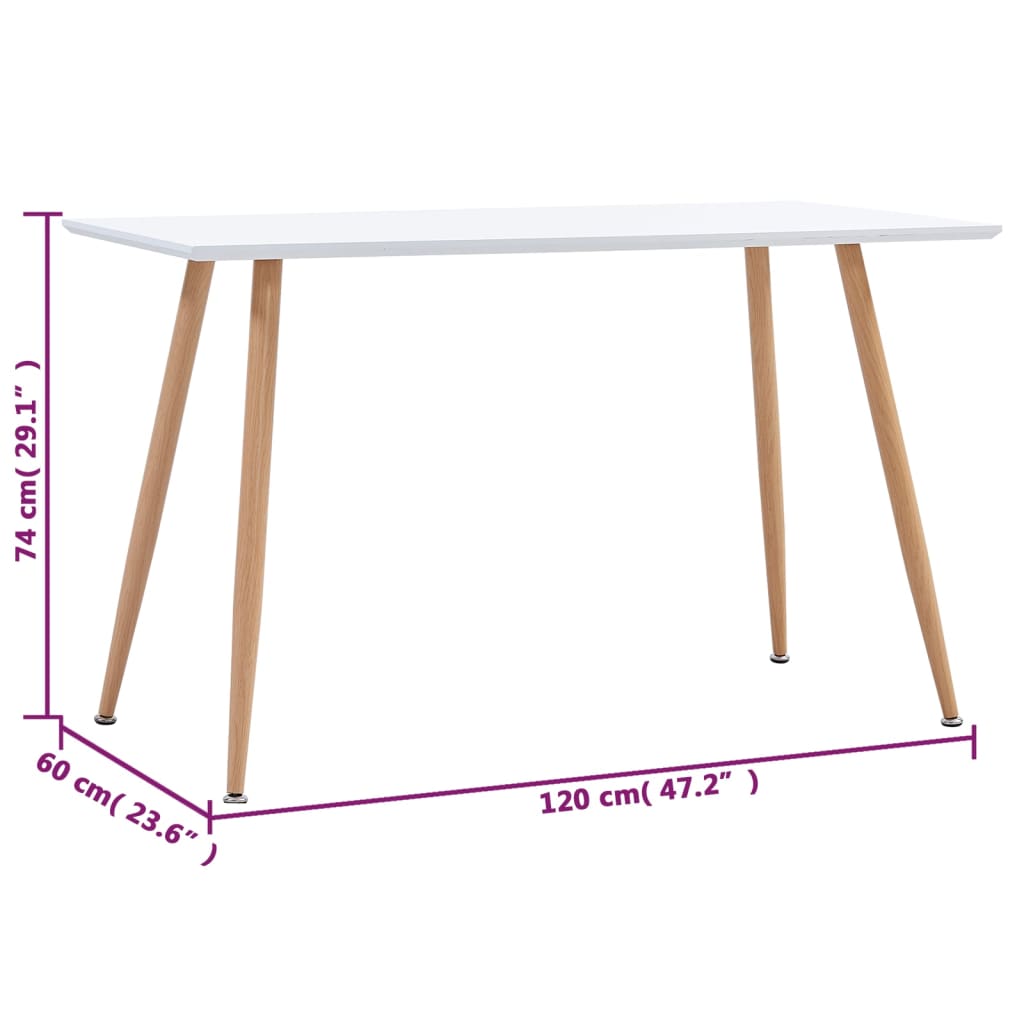 vidaXL Dining Table White and Oak 47.2"x23.6"x29.1" MDF