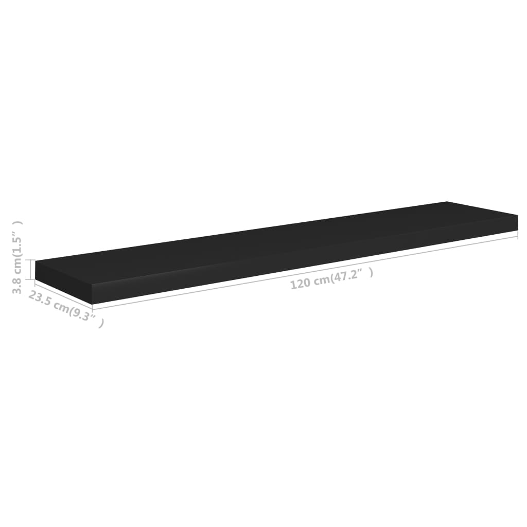 vidaXL Floating Wall Shelf Black 47.2"x9.3"x1.5" MDF