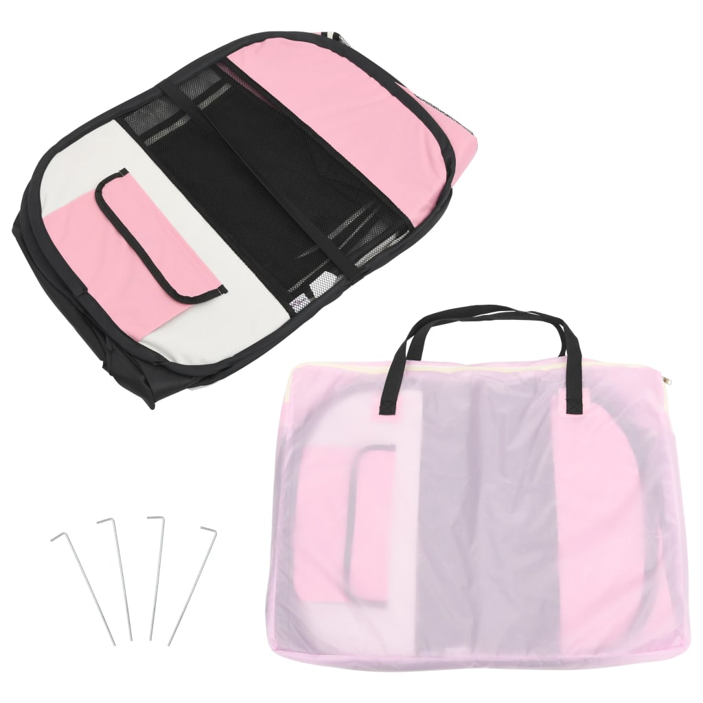 vidaXL Foldable Dog Playpen with Carrying Bag Pink 57.1"x57.1"x24"