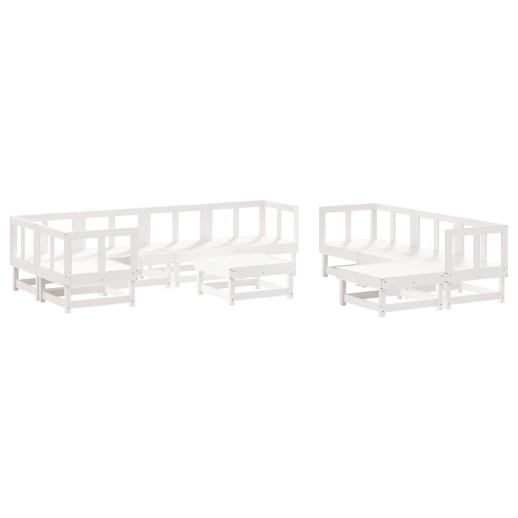 vidaXL 10 Piece Patio Lounge Set with Cushions White Solid Wood