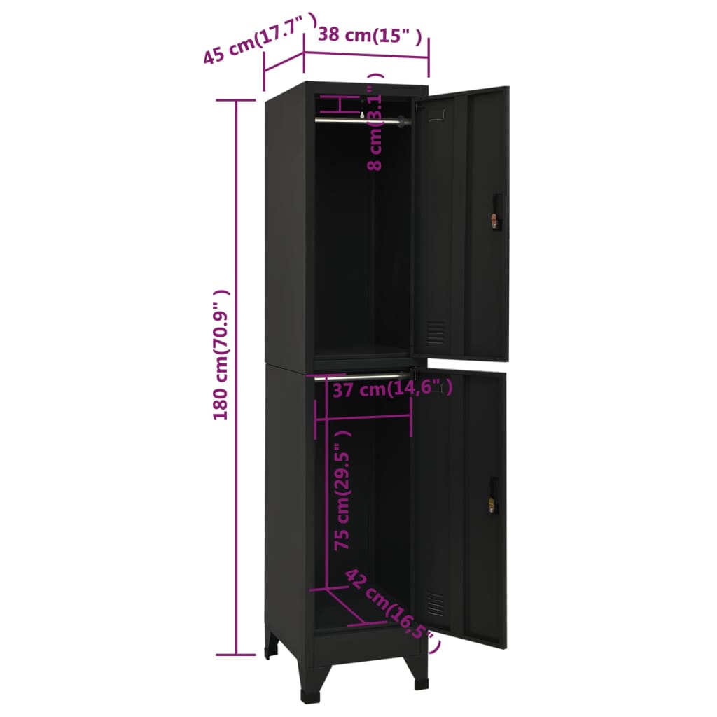 vidaXL Locker Cabinet Black 15"x17.7"x70.9" Steel