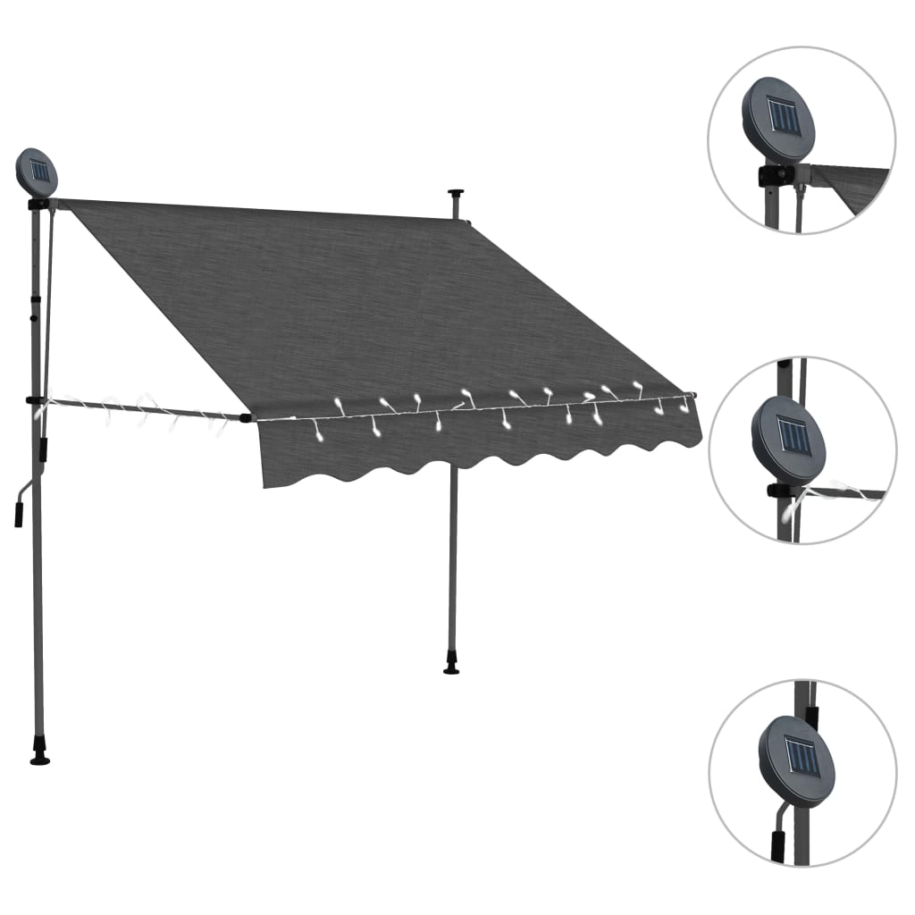 vidaXL Manual Retractable Awning with LED 59.1" Anthracite