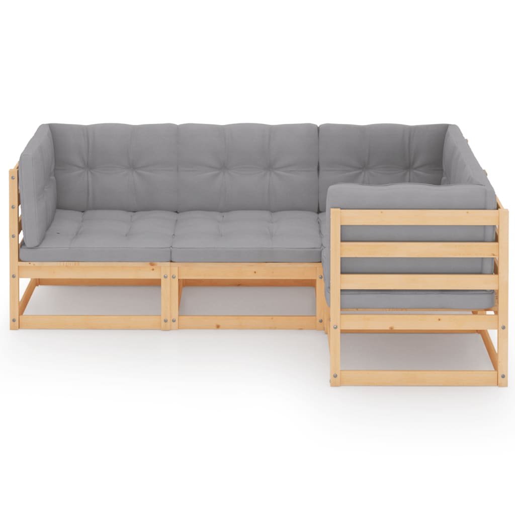 vidaXL 4 Piece Patio Lounge Set with Cushions Solid Wood Pine