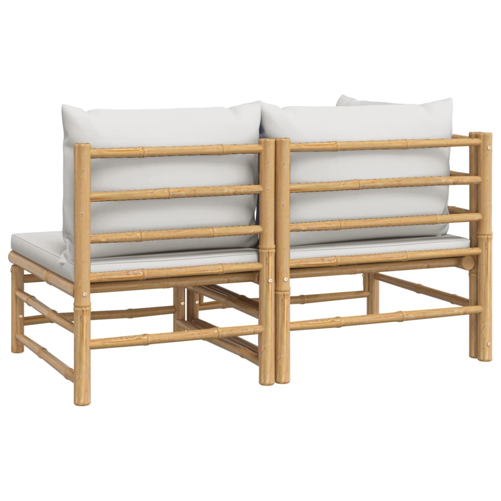 vidaXL 2 Piece Patio Lounge Set with Light Gray Cushions Bamboo