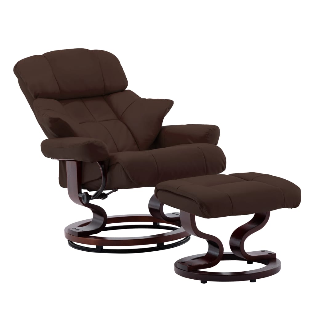 vidaXL Recliner Chair with Footstool Brown Faux Leather and Bentwood
