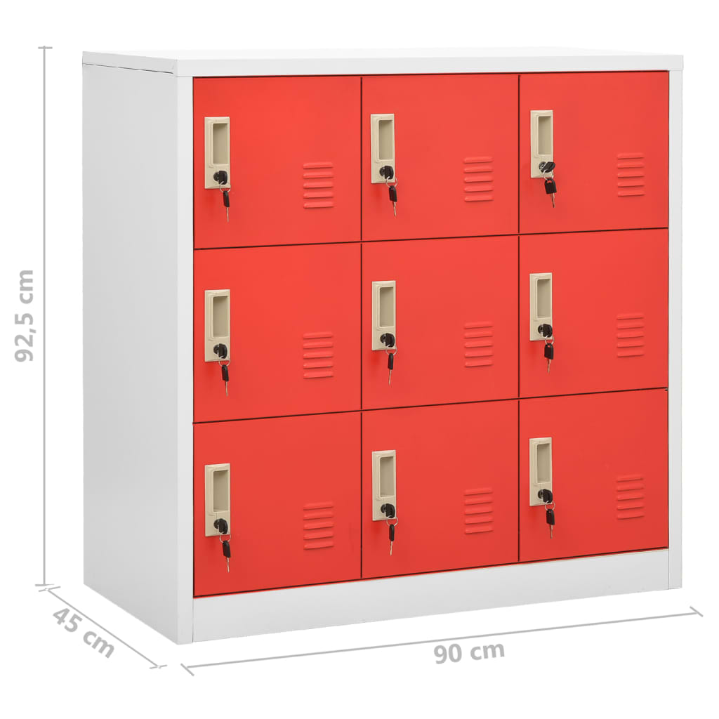 vidaXL Locker Cabinets 5 pcs Light Gray and Red 35.4"x17.7"x36.4" Steel