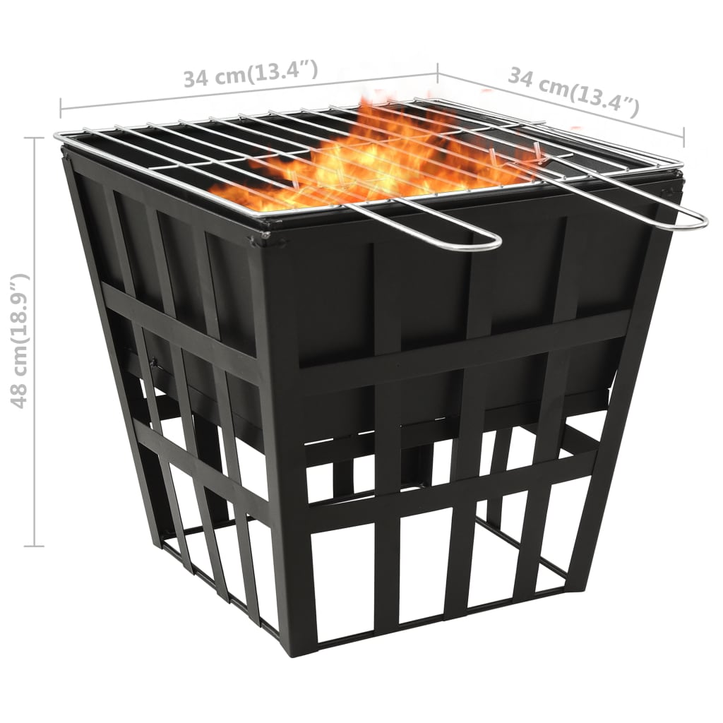 vidaXL 2-in-1 Fire Pit and BBQ 13.4"x13.4"x18.9" Steel