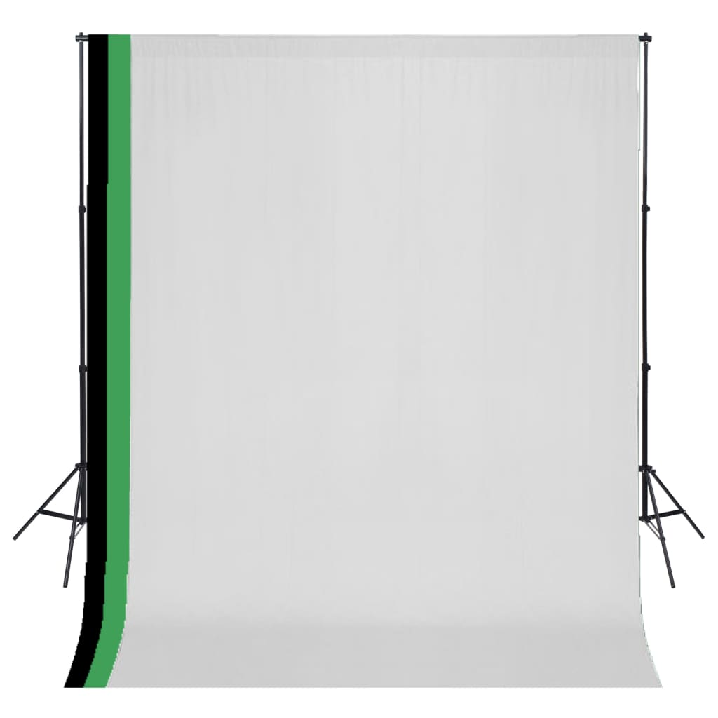 vidaXL Photo Studio Kit 3 Cotton Backdrops Adjustable Frame 10x10 ft
