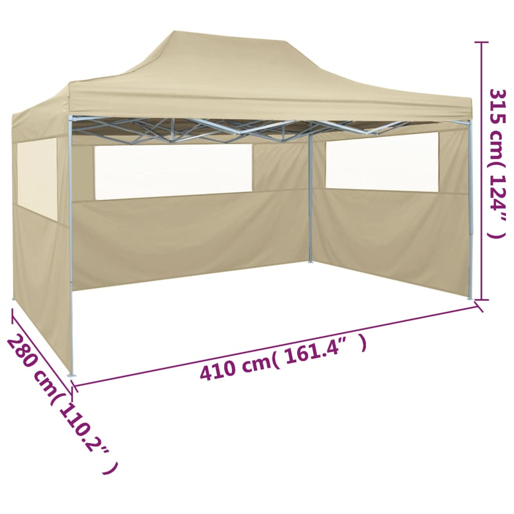 vidaXL Professional Folding Party Tent with 3 Sidewalls 9.8'x13.1' Steel Cream