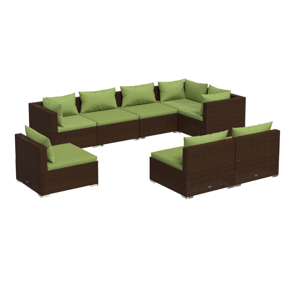 vidaXL 8 Piece Patio Lounge Set with Cushions Poly Rattan Brown