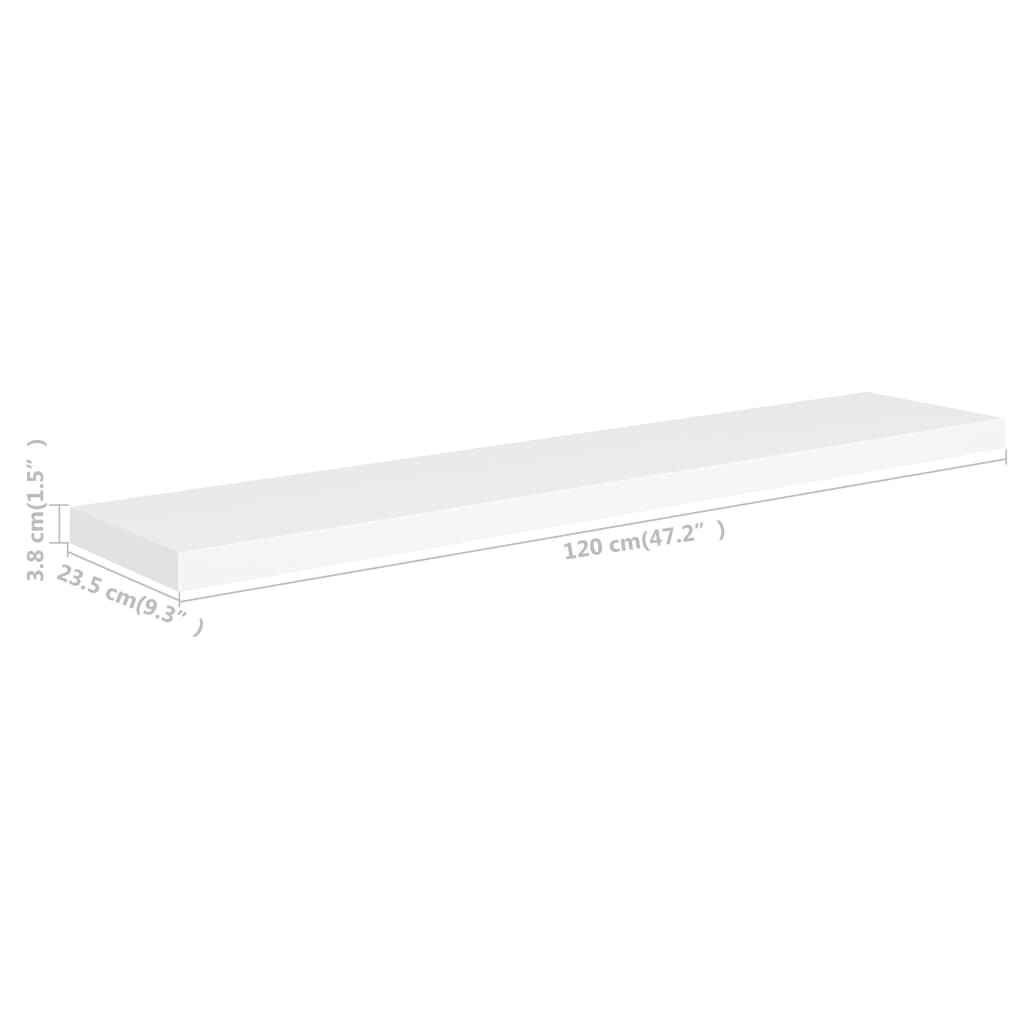 vidaXL Floating Wall Shelves 4 pcs White 47.2"x9.3"x1.5" MDF