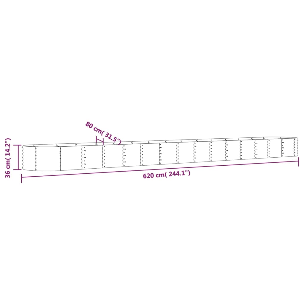 vidaXL Garden Raised Bed Powder-coated Steel 244.1"x31.5"x14.2" Gray