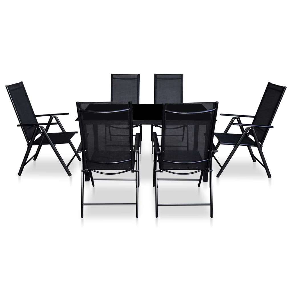 vidaXL 7 Piece Patio Dining Set with Folding Chairs Aluminium Black