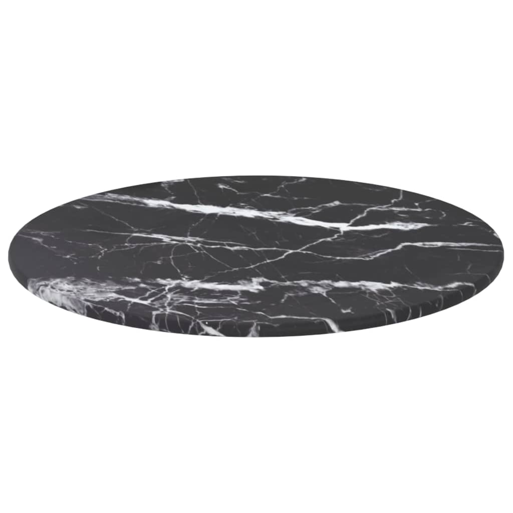 vidaXL Table Top Black Ø 11.8"x0.3" Tempered Glass with Marble Design