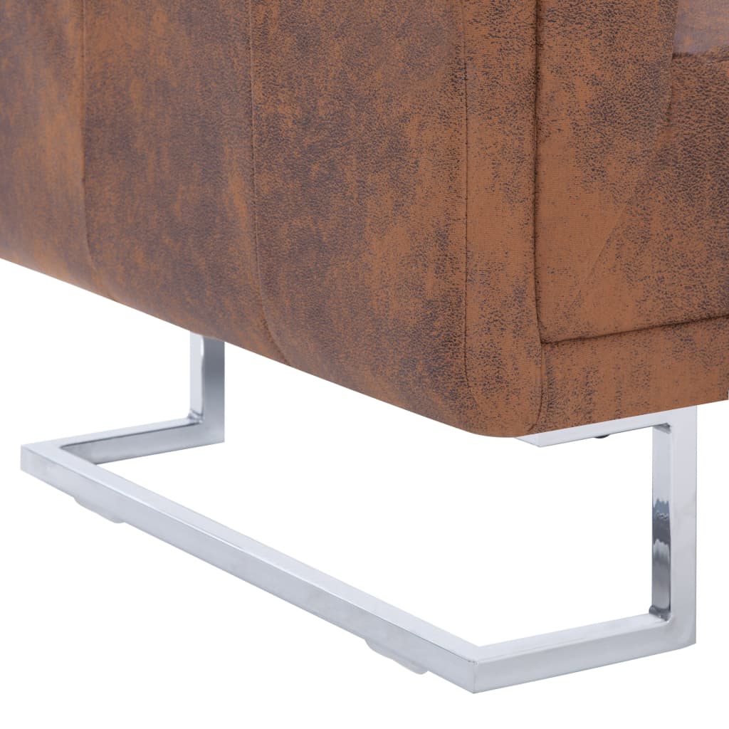 vidaXL Cube Armchair Brown Faux Suede Leather