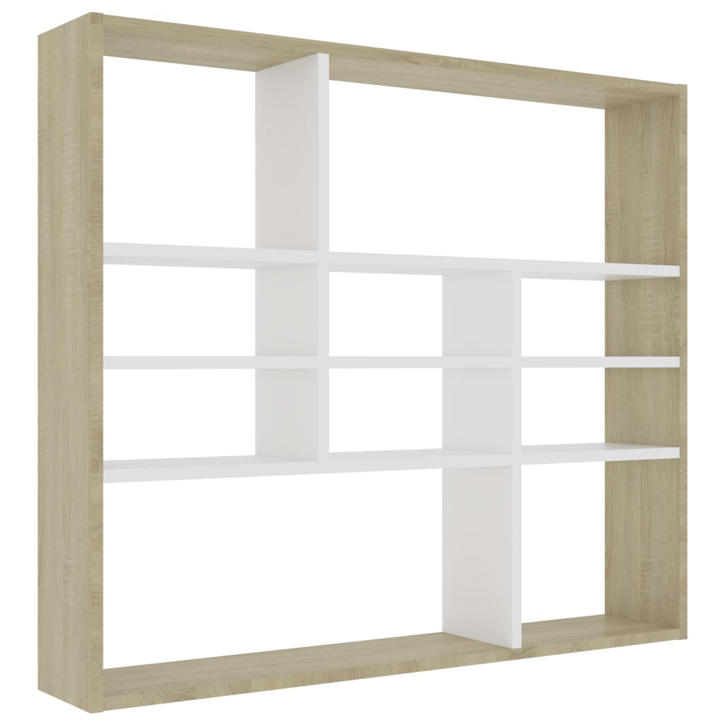 vidaXL Wall Shelf White and Sonoma Oak 35.4"x6.3"x30.7" Chipboard