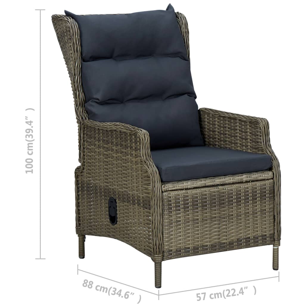 vidaXL Reclining Patio Chair with Cushions Poly Rattan Brown