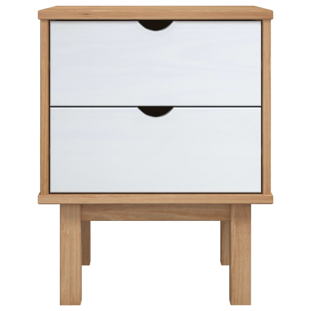 vidaXL Bedside Cabinet OTTA Brown&White 17.7"x15.4"x22.4" Solid Wood Pine