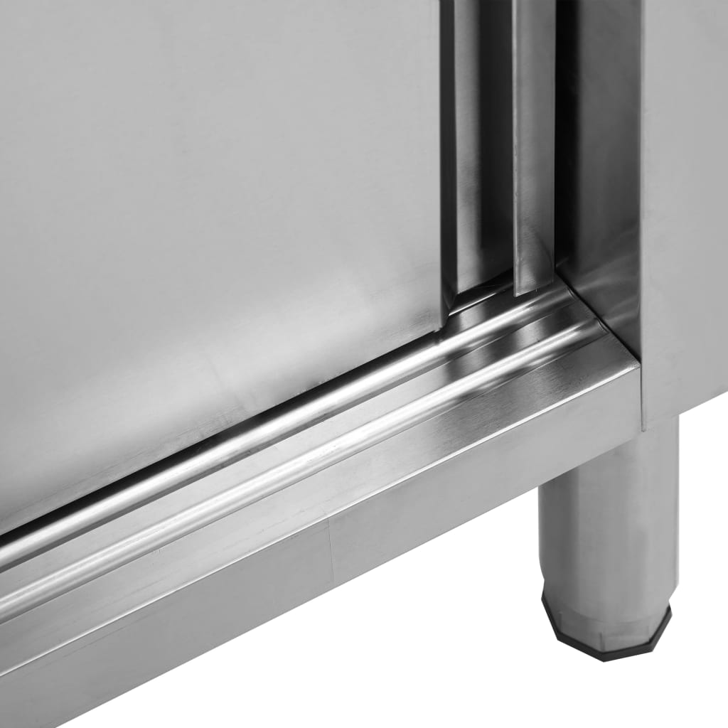 vidaXL Work Tables with Sliding Doors 2pcs 78.7"x19.7"x(37.4"-38.2") Stainless Steel