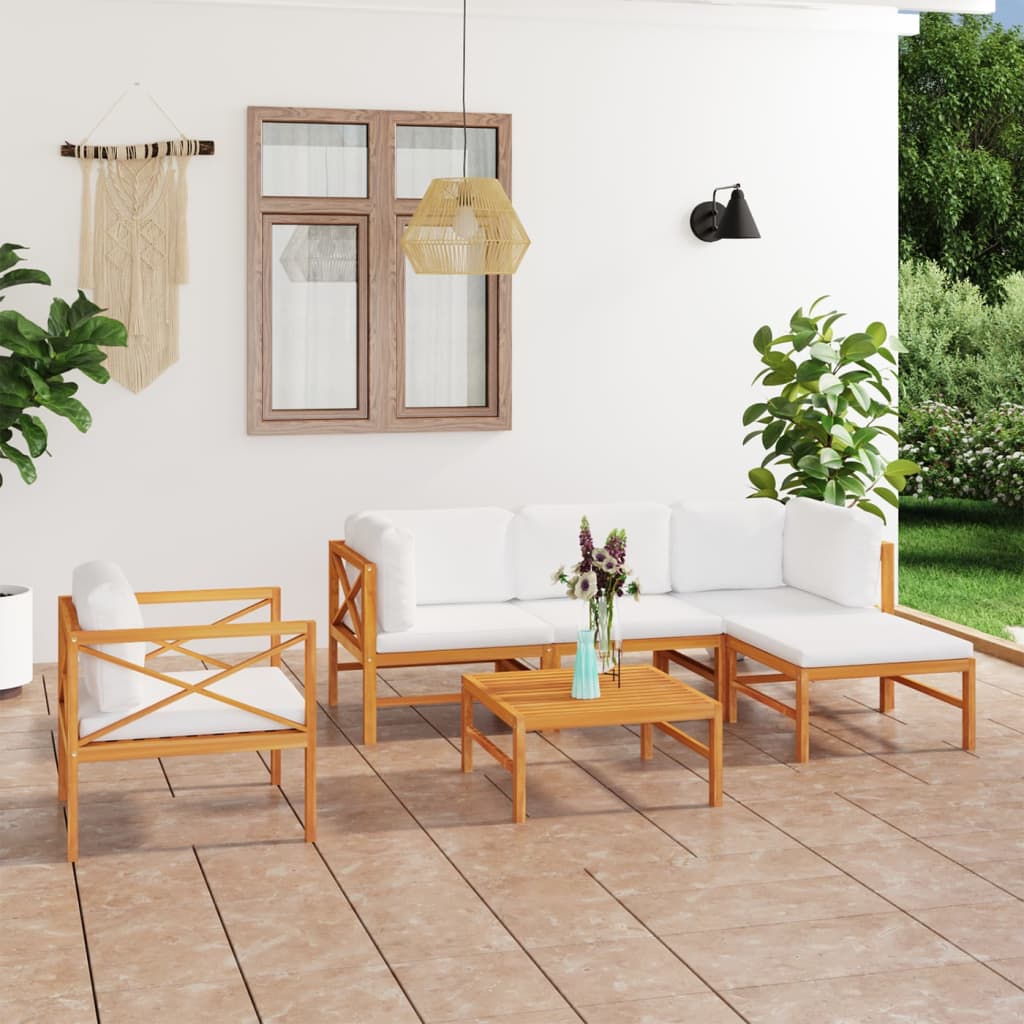 vidaXL 6 Piece Patio Lounge Set with Cream Cushions Solid Teak Wood