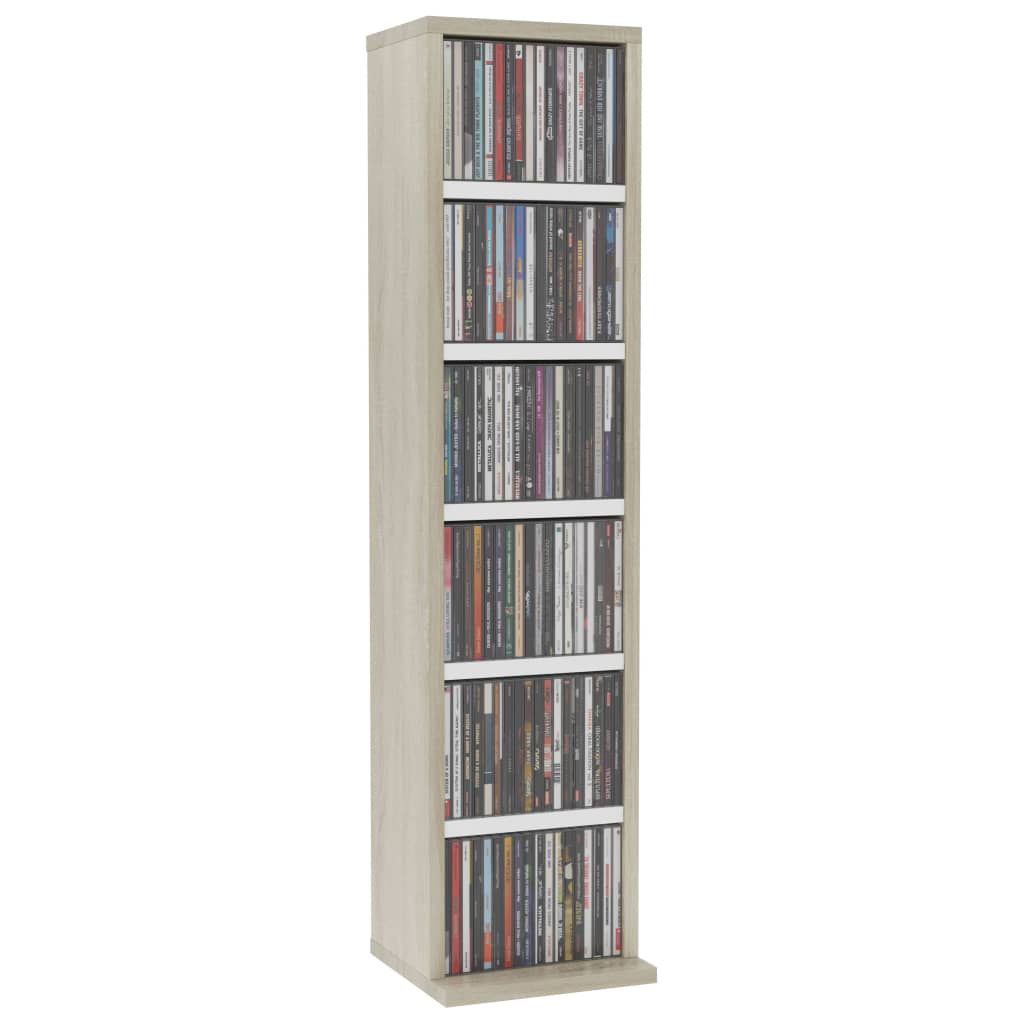 vidaXL CD Cabinet White and Sonoma Oak 8.3"x7.9"x34.6" Engineered Wood