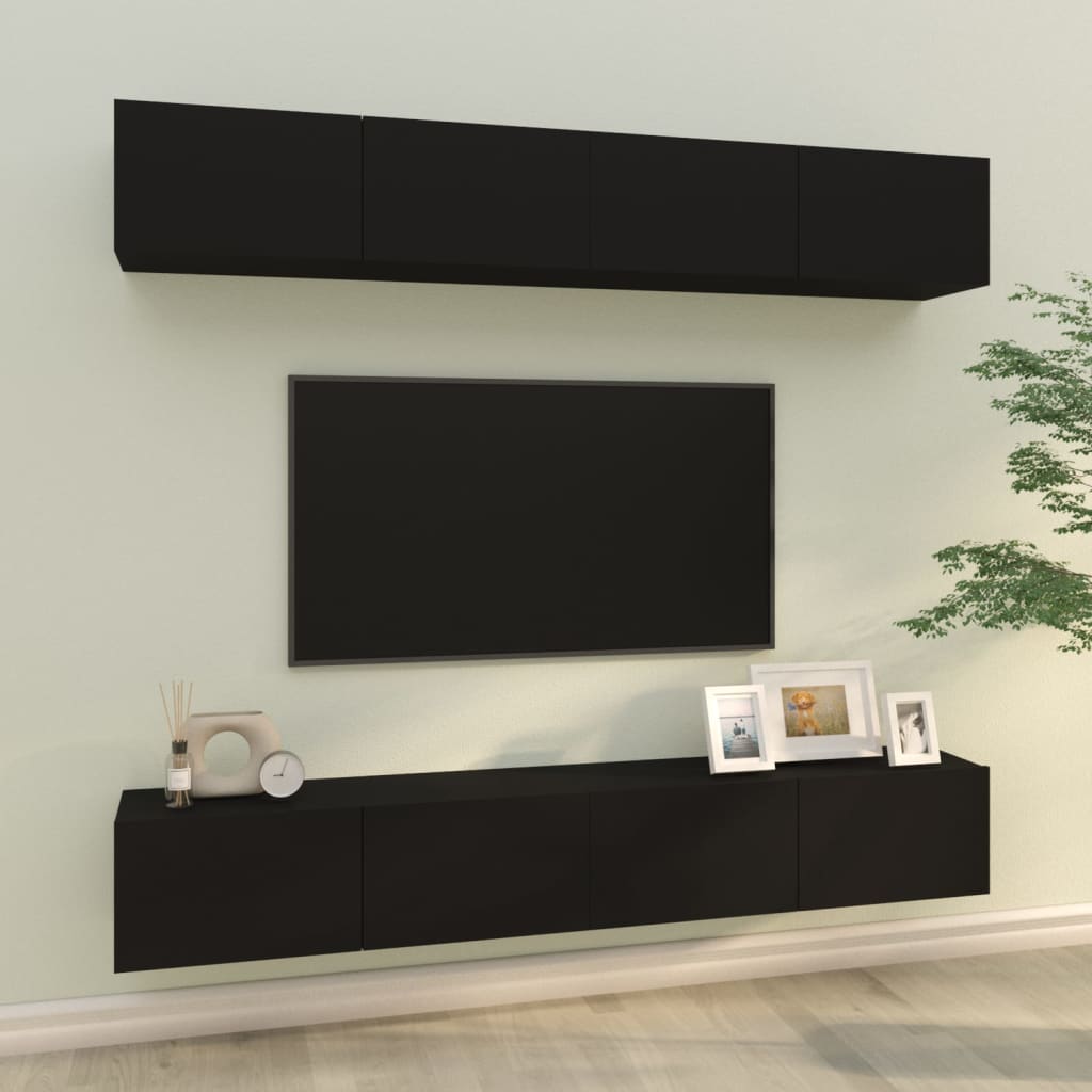 vidaXL Wall TV Stands 4 pcs Black 39.4"x11.8"x11.8"