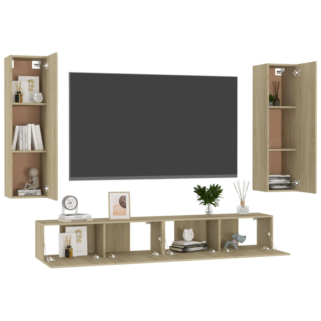 vidaXL 4 Piece TV Cabinet Set Sonoma Oak Chipboard
