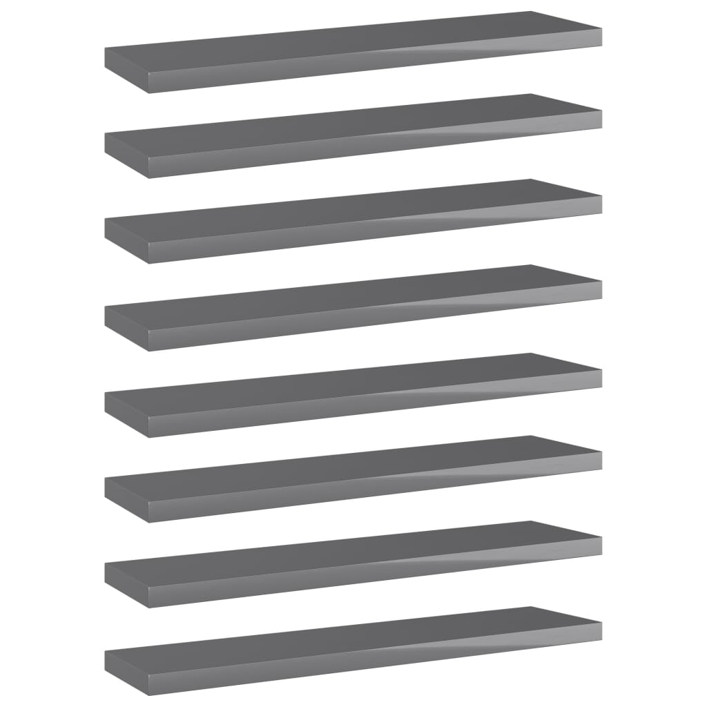 vidaXL Bookshelf Boards 8 pcs High Gloss Gray 15.7"x3.9"x0.6" Engineered Wood