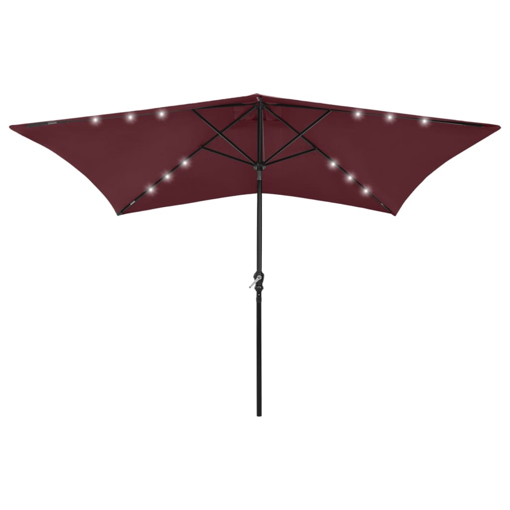 vidaXL Parasol with LEDs and Steel Pole Bordeaux Red 6.6'x9.8'