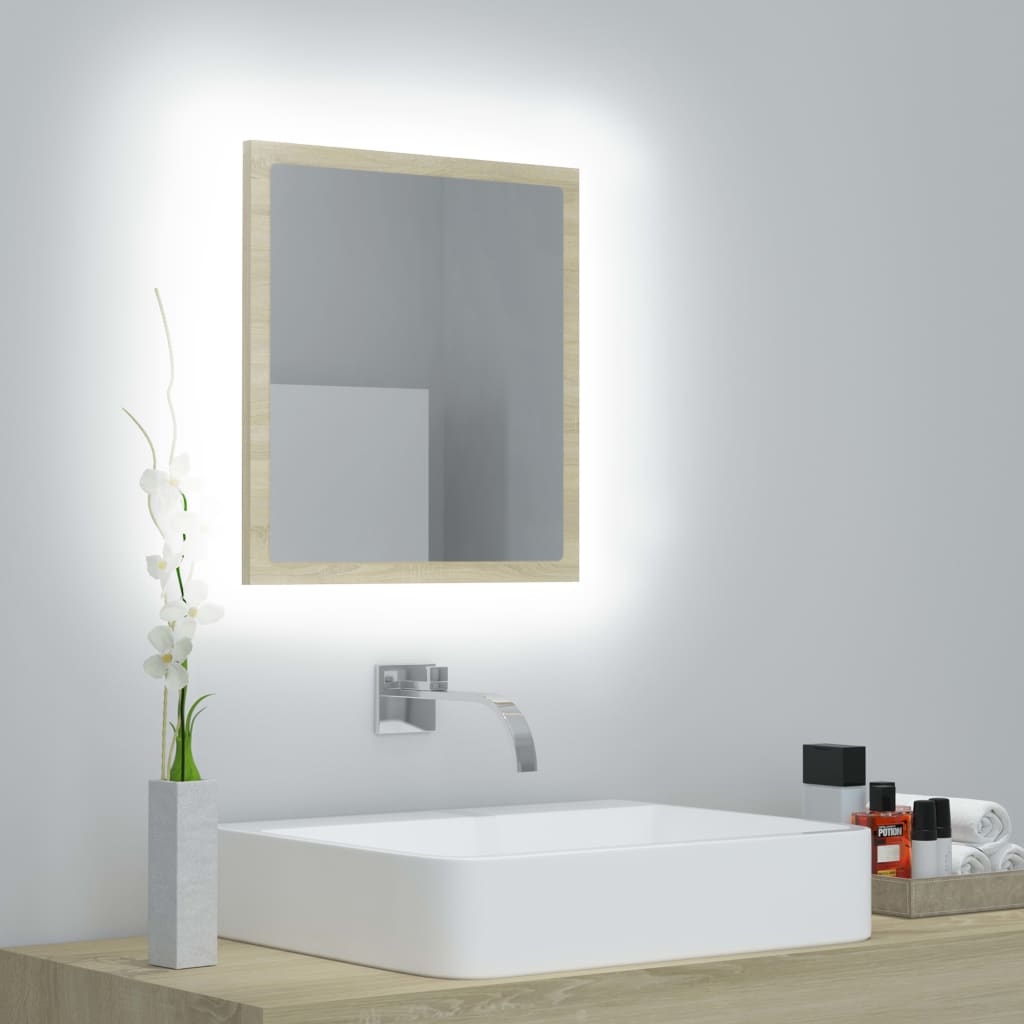 vidaXL LED Bathroom Mirror Sonoma Oak 15.7"x3.3"x14.6" Acrylic