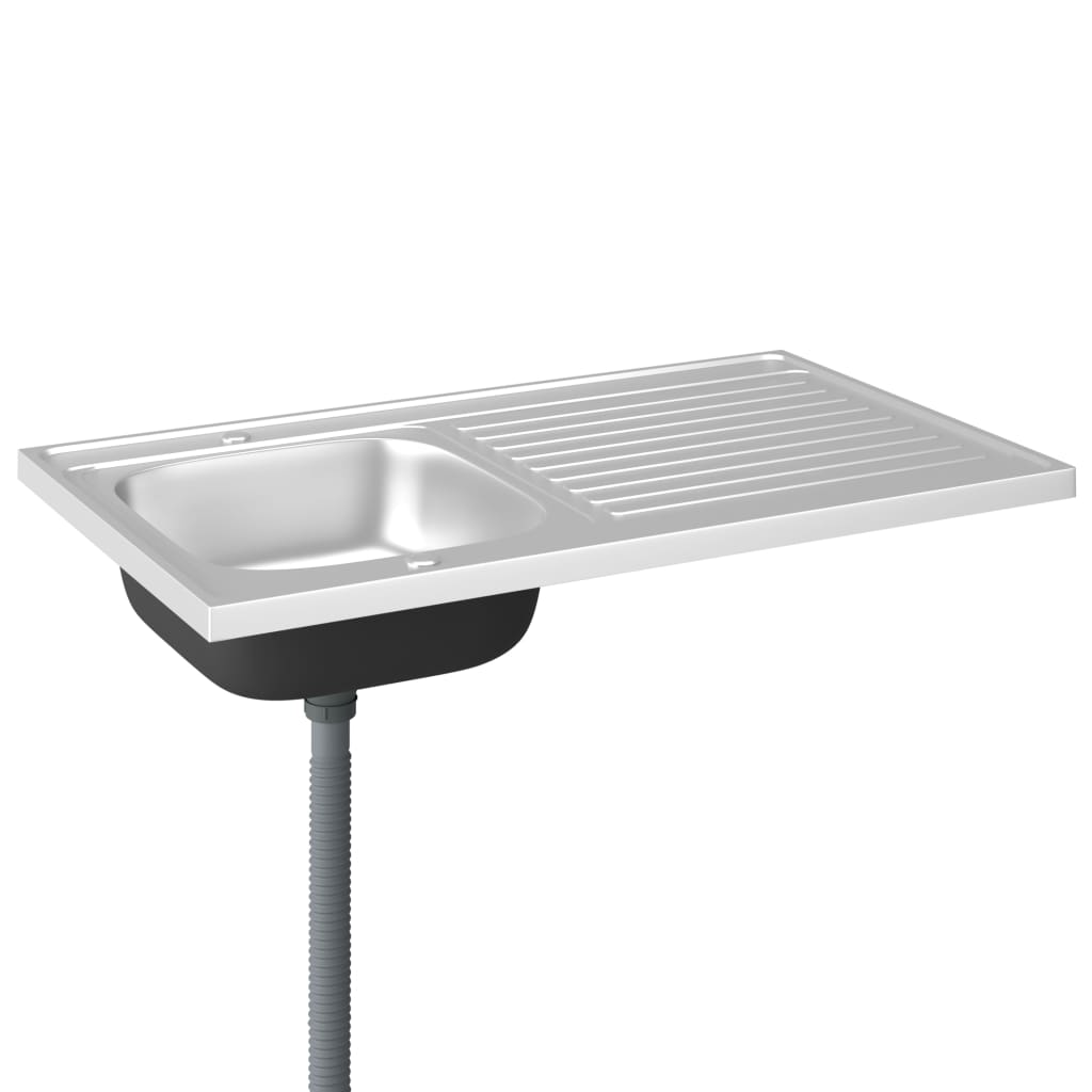 vidaXL Kitchen Sink with Drainer Set Silver 39.4"x23.6"x6.1" Stainless Steel