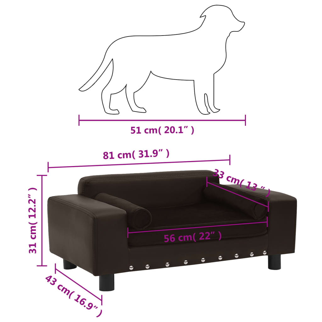 vidaXL Dog Sofa Brown 31.9"x16.9"x12.2" Plush and Faux Leather