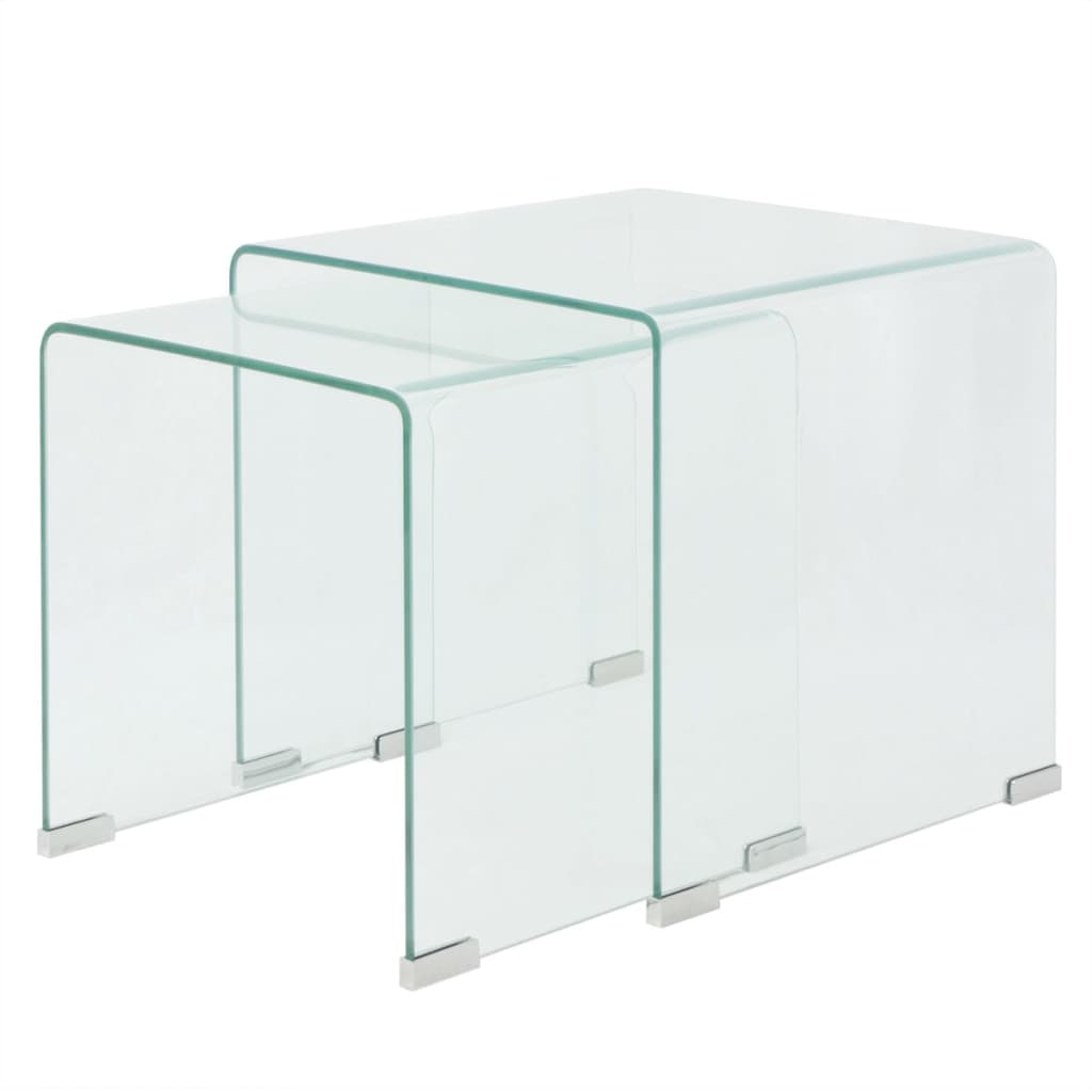 vidaXL Two Piece Nesting Table Set Tempered Glass Clear