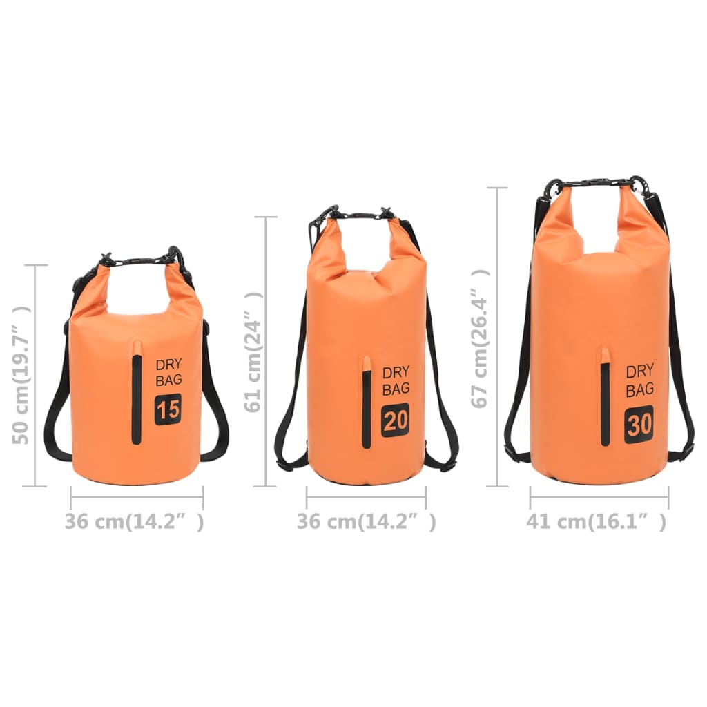 vidaXL Dry Bag with Zipper Orange 7.9 gal PVC