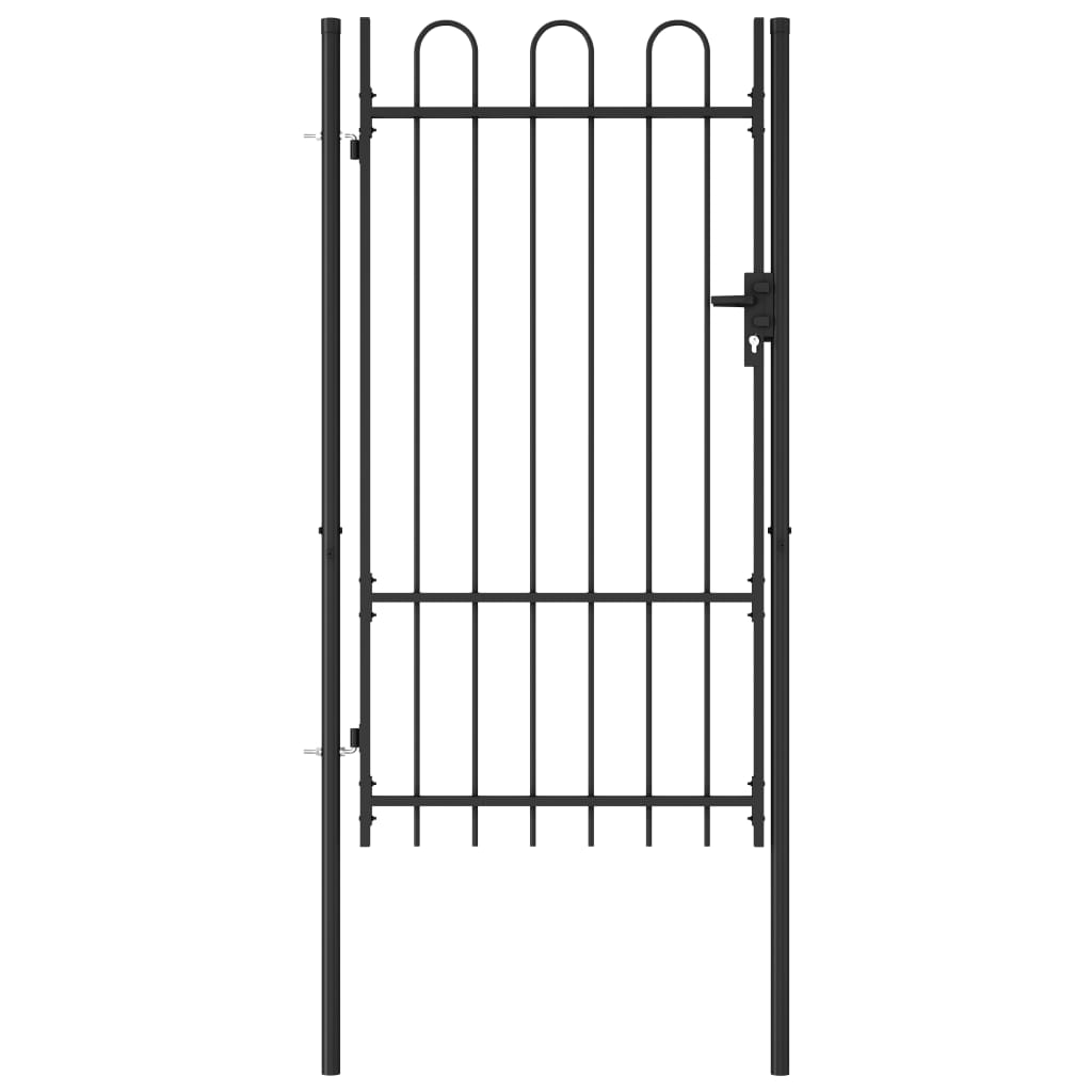 vidaXL Fence Gate Single Door with Arched Top Steel 39.4"x68.9" Black