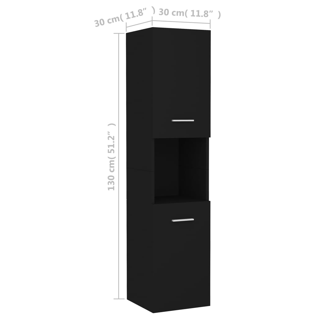 vidaXL Bathroom Cabinet Black 11.8"x11.8"x51.2" Engineered Wood
