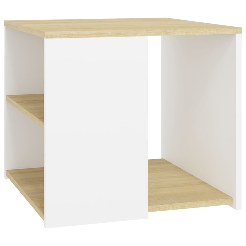 vidaXL Side Table Sonoma Oak and White 19.7"x19.7"x17.7" Engineered Wood