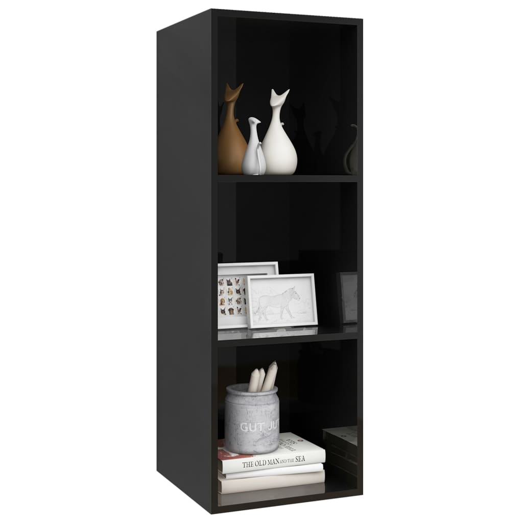 vidaXL Wall-mounted TV Cabinet High Gloss Black 14.6"x14.6"x42.1" Chipboard