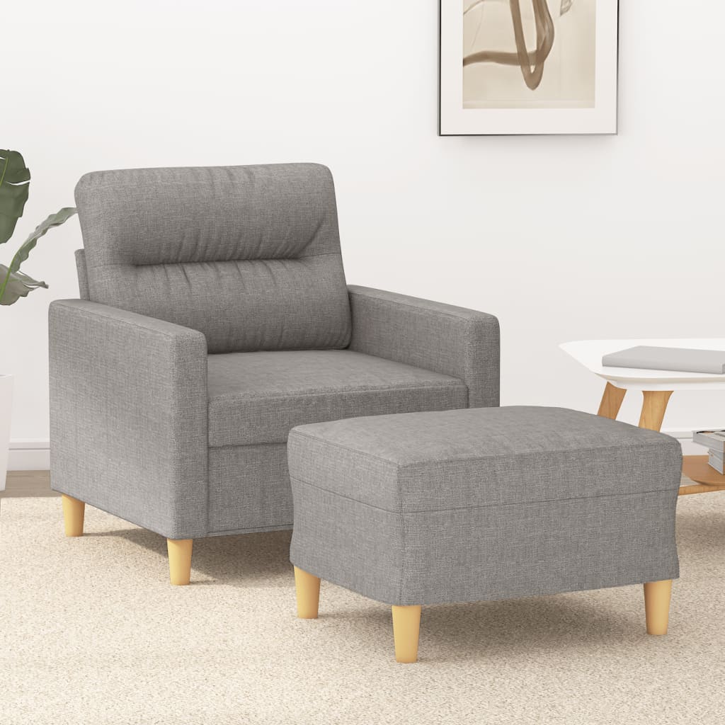 vidaXL Sofa Chair with Footstool Light Gray 23.6" Fabric