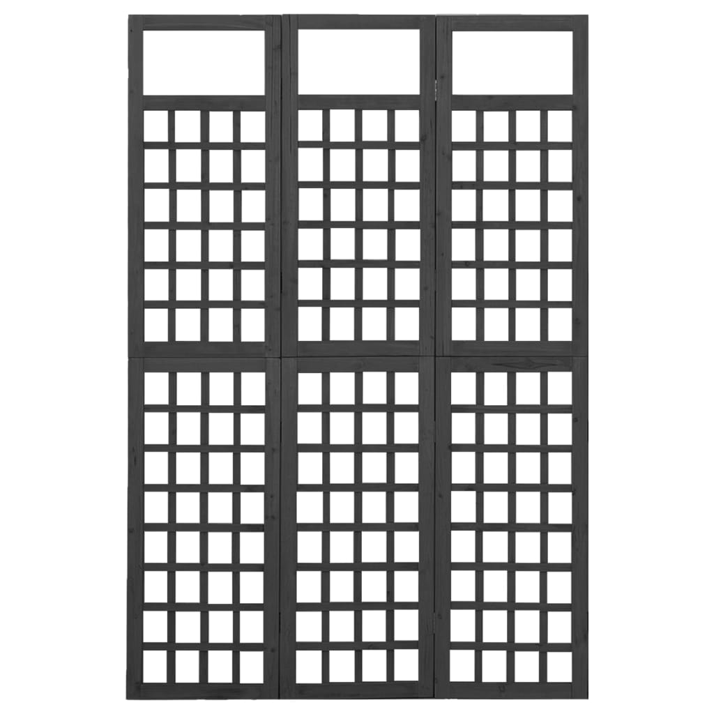 vidaXL 3-Panel Room Divider/Trellis Solid Fir Wood Black 47.6"x70.9"