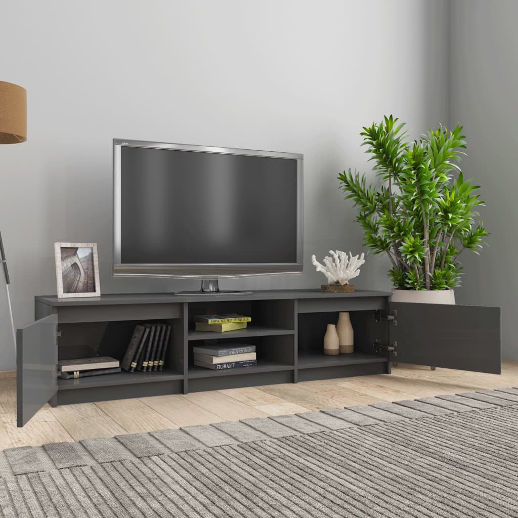 vidaXL TV Cabinet High Gloss Gray 55.1"x15.7"x14" Engineered Wood