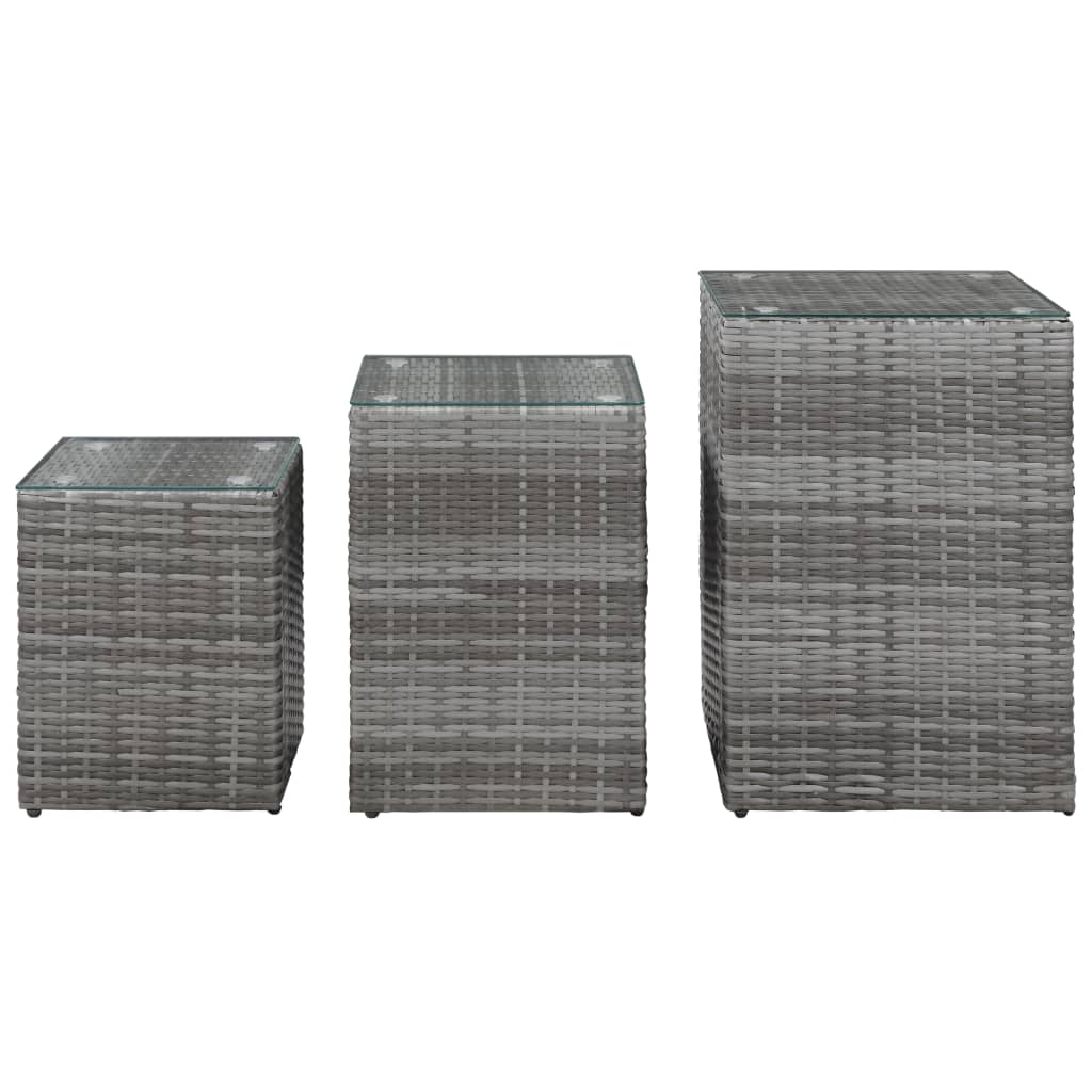 vidaXL Side Tables 3 pcs with Glass Top Gray Poly Rattan
