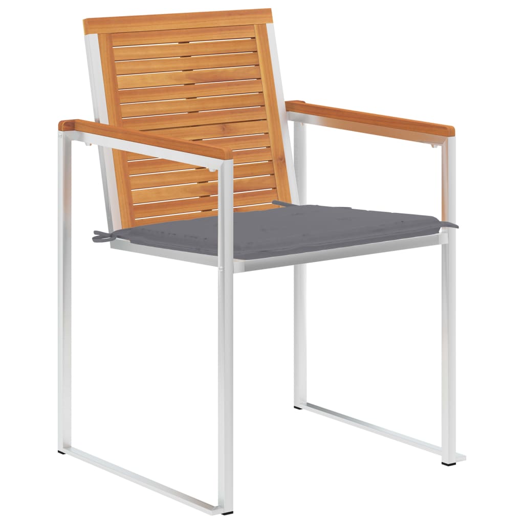 vidaXL Patio Chairs with Cushions 2 pcs Solid Acacia Wood and Steel