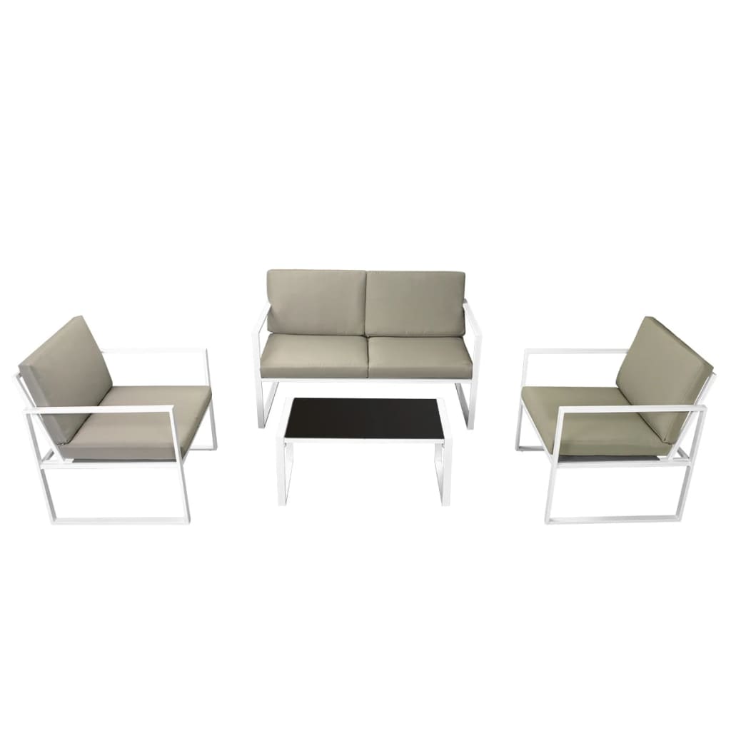 vidaXL 4 Piece Patio Lounge Set with Cushions Steel White