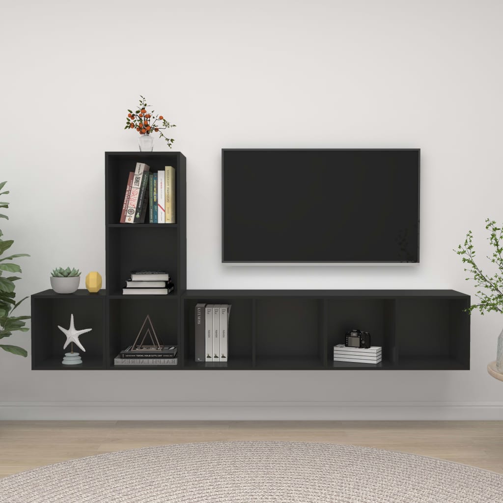 vidaXL 3 Piece TV Cabinet Set Black Engineered Wood