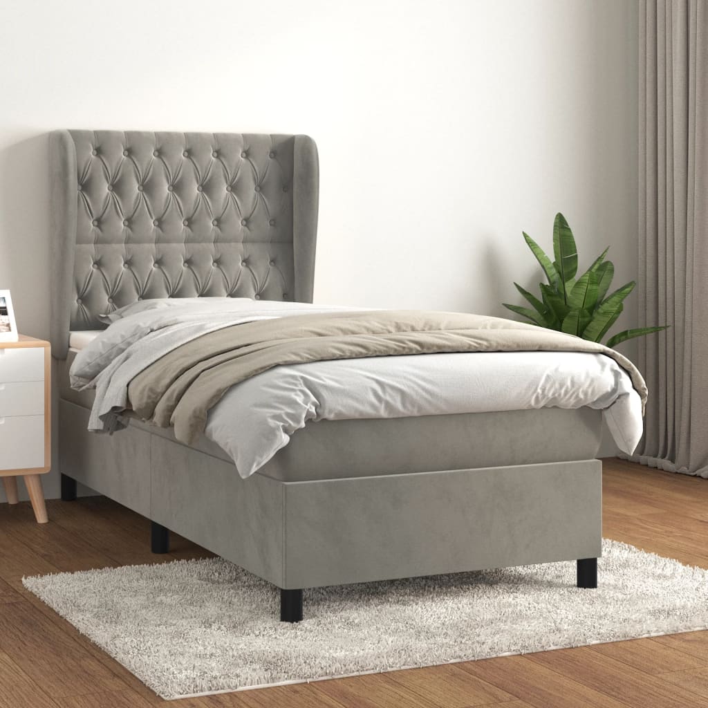 vidaXL Box Spring Bed with Mattress Light Gray Twin Velvet