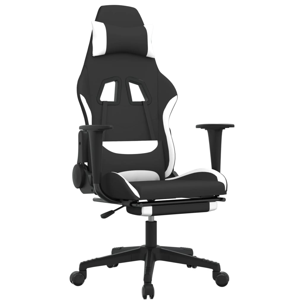 vidaXL Gaming Chair with Footrest Black and White Fabric