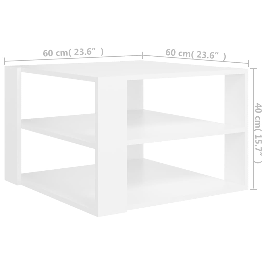 vidaXL Coffee Table White 23.6"x23.6"x15.7" Chipboard
