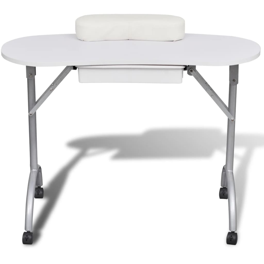 White Foldable Manicure Nail Table with Castors